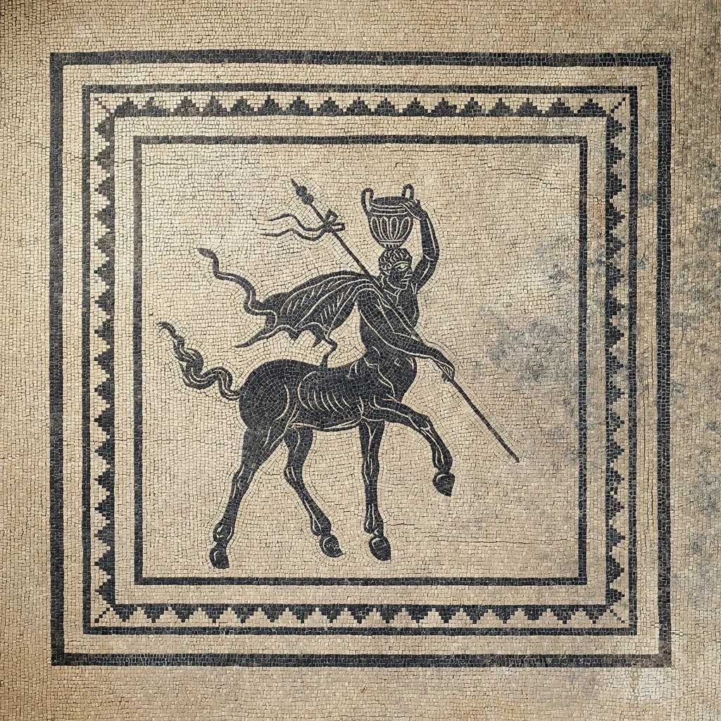 immagine per Mosaico bianco/nero con centauro da PR, isolato Mazzini, II sec.d. C.